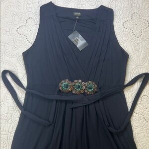 Nicole Miller NWT Midi Sleeveless Dress with Beaded Accents - Women’s L Black